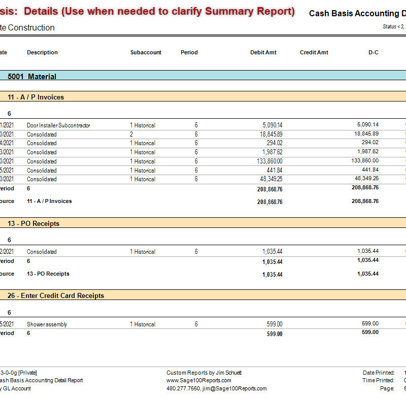01-03-00-0g Cash Basis Accounting DETAIL Report By GL Acct
