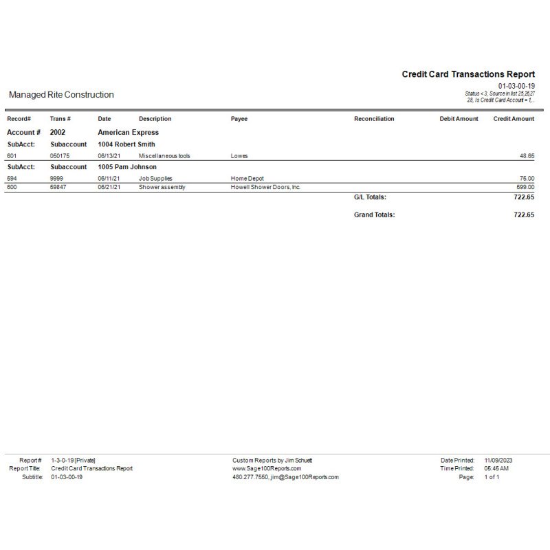 01-03-00-19 Credit Card Transaction Report