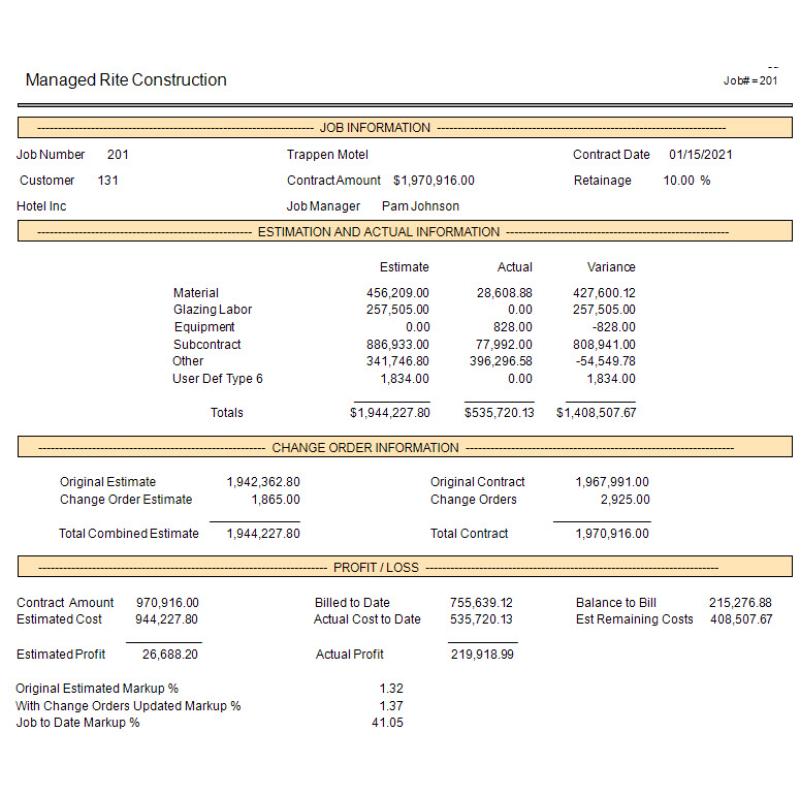 Job Summary 1-Page Report
