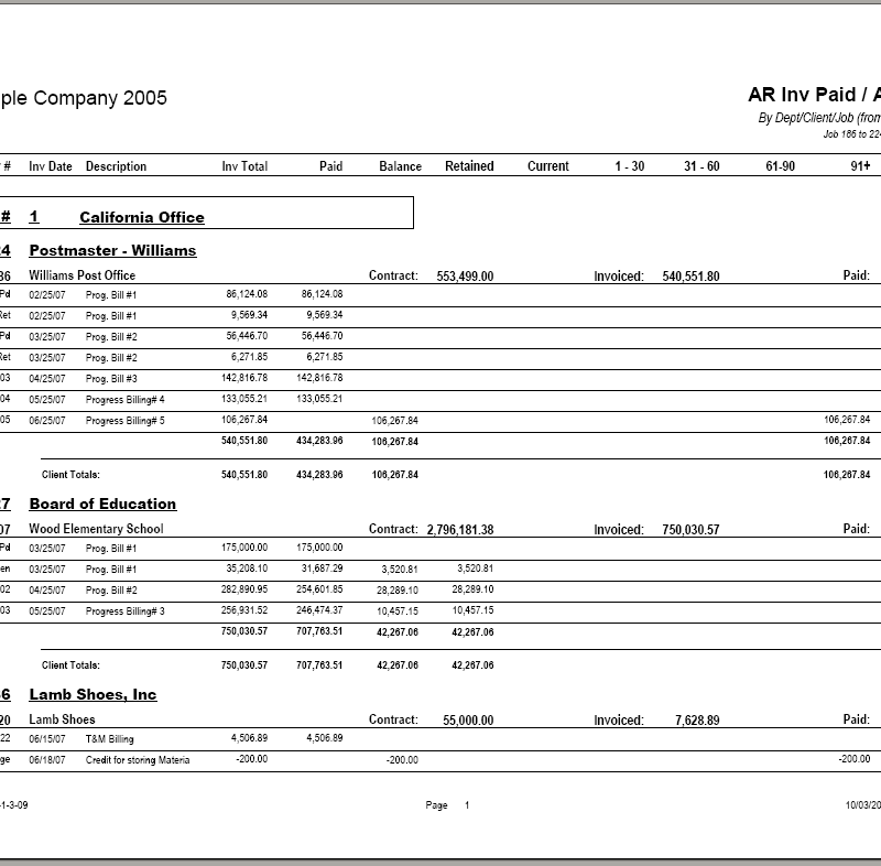 03-01-03-09 AR Invoice Paid & Aging by Dept / Client / Job (From Inv Date)