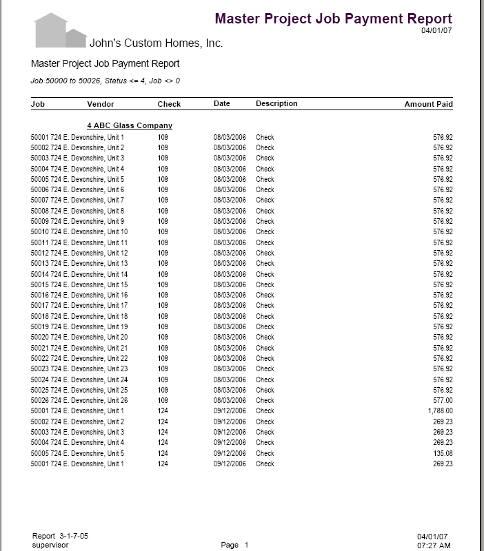 03-01-07-05 Master Project Job Payment Report