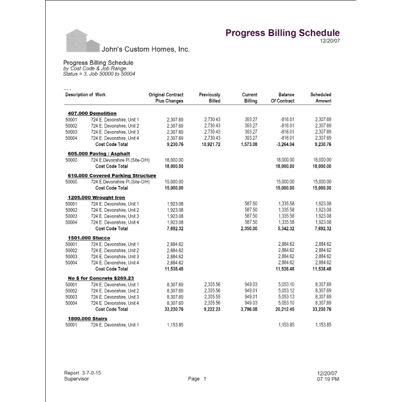 03-07-00-15 Progress Billing Schedule (Job Range)
