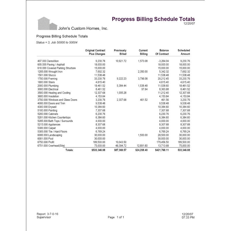 03-07-00-16 Progress Billing Schedule Totals (Job Range)