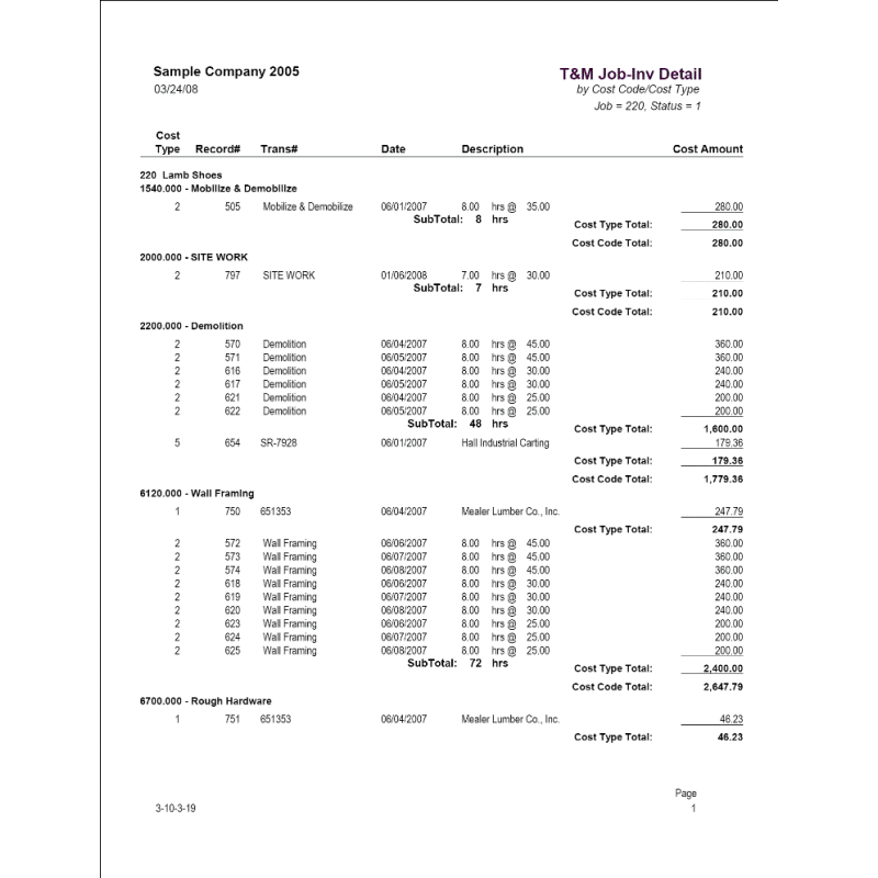 03-10-03-19 T&M Job / Invoice Detail