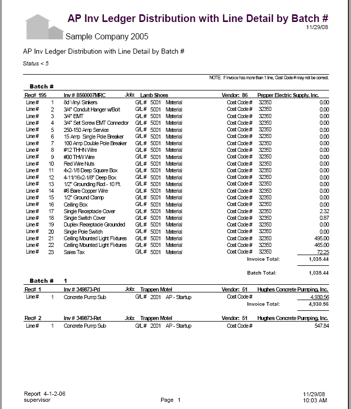 04-01-02-06 AP Inv Ledger Distribution with Line Detail by Batch #