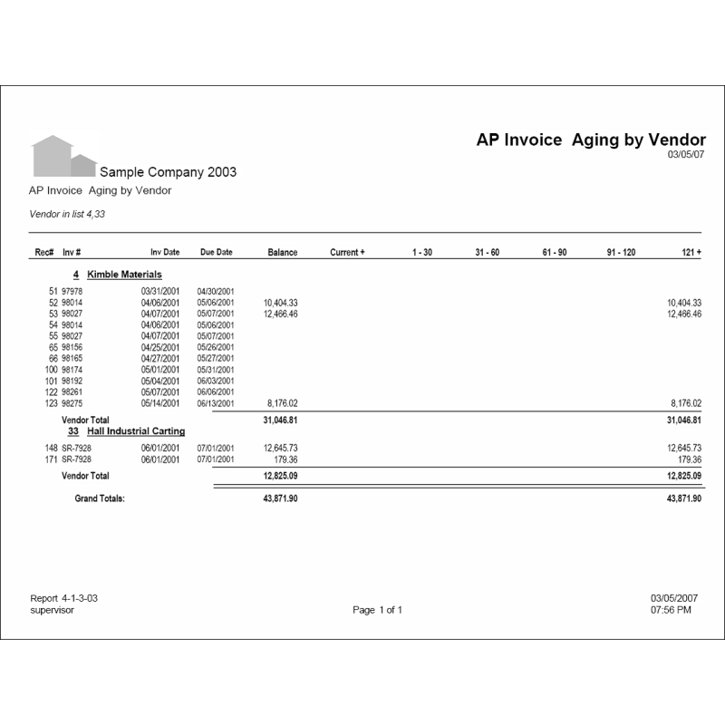 04-01-03-03 AP Invoice Aging by Vendor #