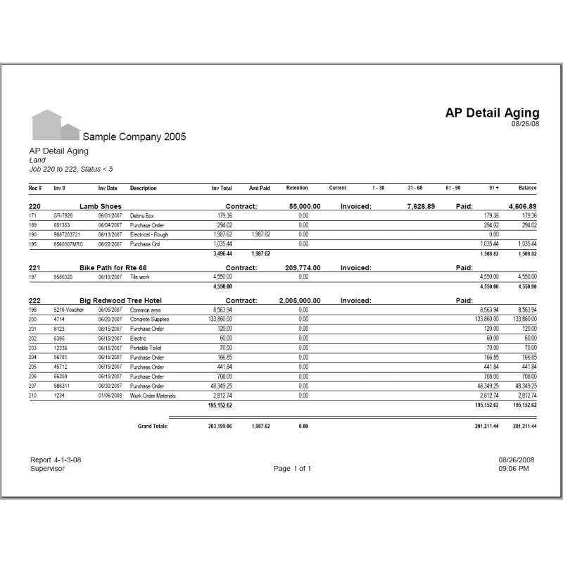 04-01-03-08 AP Invoice Aging by Job/Invoice with Paid Info