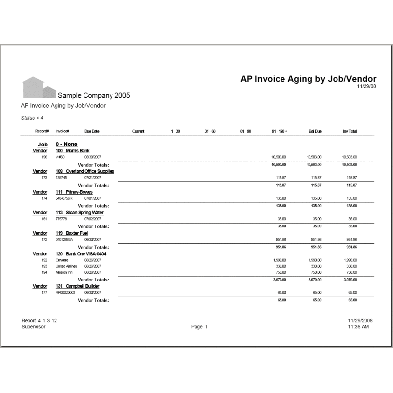 04-01-03-12 AP Invoice Aging by Job / Vendor