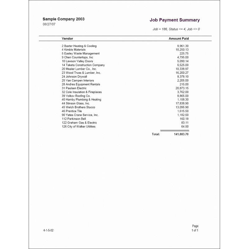 04-01-05-02 Job Payment Summary by Vendor