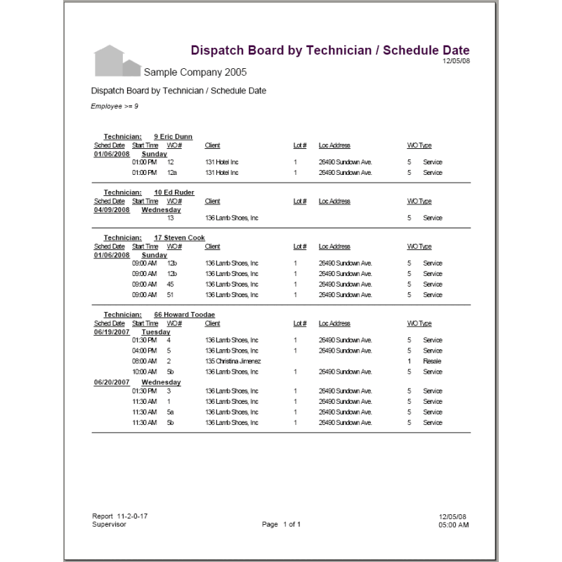 11-02-00-17 Dispatch Board by Technician / Schedule Date (for Office / Supervisor)