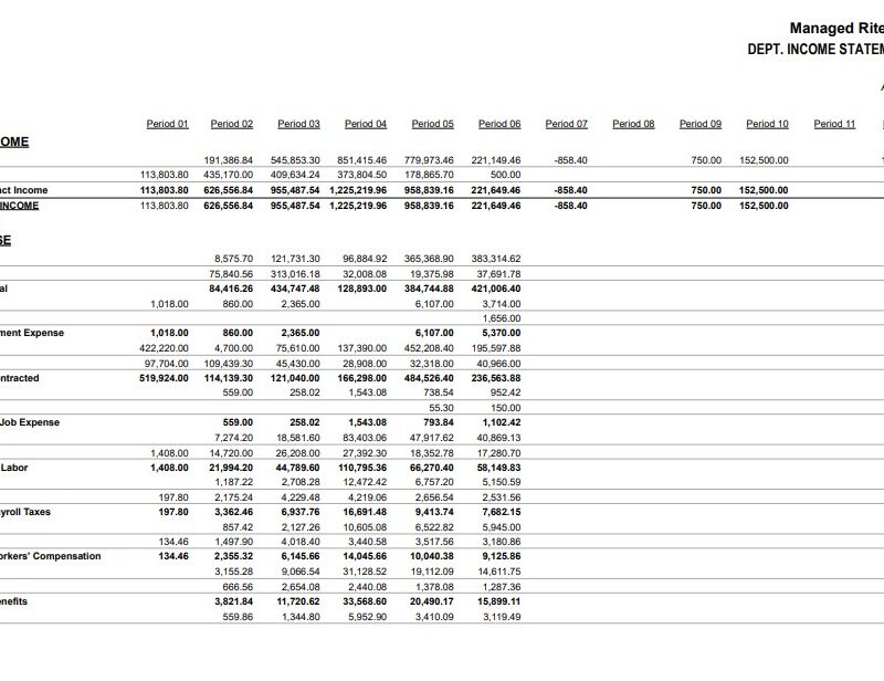 02-08-00-00 Dept Income Statement GL Accts -12 Periods